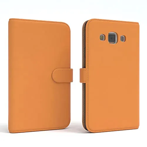 EAZY CASE Tasche kompatibel mit Samsung Galaxy A3 (2015) Schutzhülle mit Standfunktion Klapphülle Bookstyle, Handytasche Handyhülle mit Magnetverschluss und Kartenfach, Kunstleder, Orange