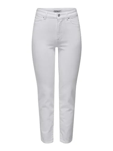 Only Damen Jeans ONLEMILY CRO790 Straight Fit Weiß - Stylische Damen Jeans im Straight Fit mit hohem Bund und Reißverschluss, ideal für jede Gelegenheit und formt perfekt Taille und Po.