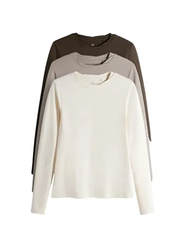 THE SET Damen Langarmshirts 3er-Pack mit Twist-Ausschnitt - Praktisches 3er-Pack in trendigen Farben: Chocolate Brown, Taupe Brown und Cream. Ideal für vielseitige Outfits und den täglichen Einsatz. NEXT - die englische Marke für stilvolle Essentials.