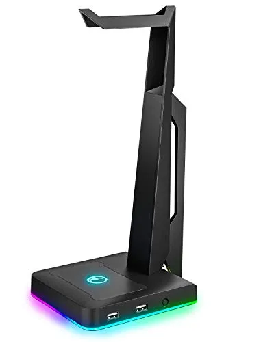 IFYOO RGB Gaming Headset Ständer mit 2 USB Ports, Game Kopfhörer Halterung für PC, Xbox One, PS4, Switch, Earphone Holder, Ausgefallenes Schreibtisch Gamer Zubehör, Headphone Halter