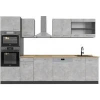 Vicco Küchenzeile R-Line 300 cm, Beton/Anthrazit - Küchenzeile mit vielseitigen Anpassungsmöglichkeiten, stabilen höhenverstellbaren Füßen und modernem Design für jede Küchenumgebung.
