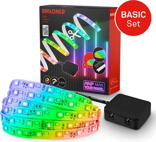 BRILONER Pimp your Panel LED Strip Starterset - RGB Lichtfarben mit Fernbedienung - Lichtschläuche mit vielseitigen Beleuchtungsoptionen: RGB und warmweiß, einfach per Fernbedienung steuerbar, kürzbar für individuelle Anpassung, inklusive Montagezubehör.