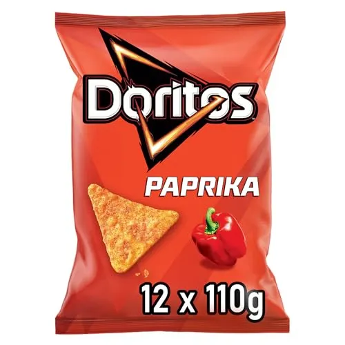 Doritos Tortilla Nachos Paprika - Herzhafter Snack für Partys - Snacks: Intensiver Paprika-Geschmack und max. Crunch, ideal für gesellige Momente mit Freunden. Lieferung: 12 x 110g Tüten.