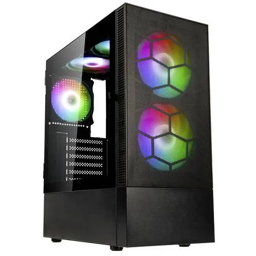 Kolink Observatory MX Mesh ARGB Midi Tower Case - Black - PC-Gehäuse mit Seitenteil aus Tempered Glass und 5x ARGB PWM Lüftern, ideal für Gaming-Setups und optimale Kühlung.