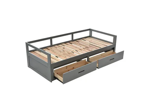 Odikalo Schlafsofa Polsterbett Ausziehbar 90/180*200cm in Weiß/Grau - Vielseitiges Schlafsofa aus hochwertigem Kiefernholz mit praktischem Stauraum. Ausziehbar für verschiedene Bettgrößen, ideal für kleine Räume. Einfach zu montieren und bietet eine elegante Lösung für Gäste.
