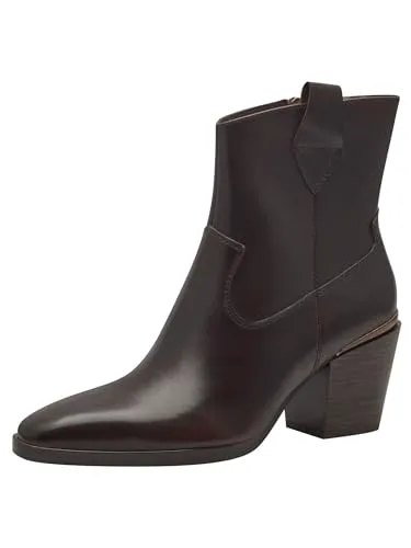 MARCO TOZZI Damen Stiefeletten mit Absatz aus Leder Cowboy, Braun (Mocca), 37 EU