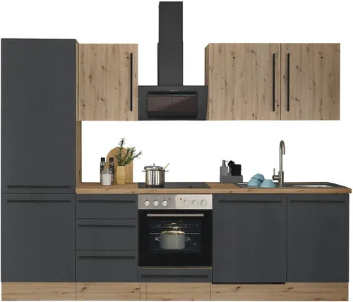 KOCHSTATION Küchenzeile KS-Florida mit 38mm Arbeitsplatte - Elegante Küchenzeile »KS-Florida« mit 38 mm starker Arbeitsplatte, wahlweise mit Elektrogeräten. Soft-Close-Funktion und individuelle Dekoroptionen für eine stilvolle Küchenausstattung.