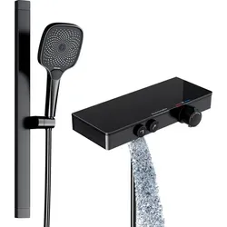 Rainsworth Duschsystem mit Thermostat und Glasablage - Brausegarnituren mit 3 Strahlarten und 38℃ Temperatur-Sicherheitsbegrenzer für sicheres Duschen. Matt Weißes Design trifft auf hohe Funktionalität.