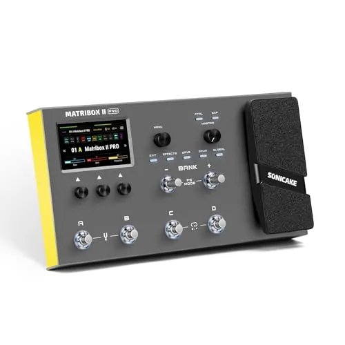 SONICAKE Multi Effekte mit Expression Pedal Guitar Bass Amp Modeling IR Cabinets Simulation FX Loop MIDI Stereo OTG USB Audio Interface 4,3“ Farb Touchscreen Matribox II Pro