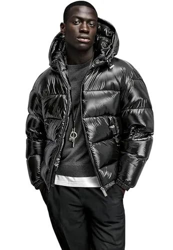 REPUBLIX Herren Glanz Puffer Winterjacke mit Kapuze RJ-8027 Schwarz XXL - Moderne Herren Winterjacke im Glanz-Look – ideal für kalte Tage. Mit wärmender Kapuze und dickem Steppdesign für hohen Tragekomfort. Strapazierfähiges Material sorgt für Langlebigkeit und einfache Pflege. Perfekt kombinierbar für einen urbanen Stil.
