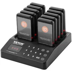 VEVOR Restaurant-Pager-System mit 400 m Reichweite - Effizientes kabelloses Warteschlangensystem mit 10 Pagern und Touchscreen-Funksender. Ideal für Restaurants und Imbisswagen, um Wartezeiten zu minimieren und den Service zu optimieren.