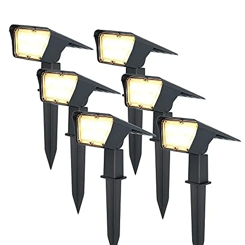 HOFTRONIC - Solar Gartenstrahler Odessa Superhell 300 Lumen IP65 Wasserdicht 3000K LED Solarlampen für Außen Solarleuchte 6 Stücke mit Erdspieß Solar Strahler Wintersolar Solarpanel Warmweiß