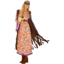 tectake® Frauenkostüm Mrs. Peacemaker - Kostüme für Karneval und Mottopartys, ideal für 70er Jahre Hippie-Themen mit buntem Flower-Power Design und einem Statement für Freiheit und Lebensfreude.