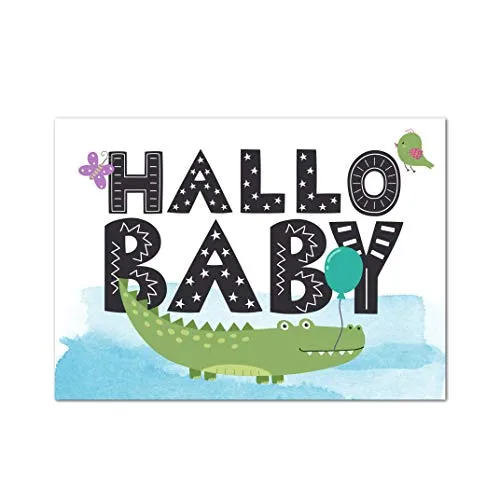 Nastami Glückwunschkarte zur Geburt für Junge und Mädchen - DIN A6 - Baby Grußkarte Postkarte (Hallo Baby BLAU)