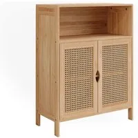 Vicco Midischrank Liora, Bambus/Rattan/Schwarz, 60 x 80 cm - Moderne Midischränke für Ihr Bad, aus hochwertigem Bambus gefertigt, bieten stilvollen Stauraum und verleihen Ihrem Badezimmer einen eleganten Look.