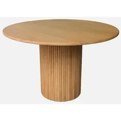 sweeek Runder Esstisch Estelle aus Heveaholz und Eichenfurnier - 4 Plätze - Zeitgemäßer runder Esstisch für 4 Personen, gefertigt aus Heveaholz und Eichenfurnier. Ideal für gesellige Mahlzeiten und ansprechende Gespräche. Mit elegantem Design und großzügigem Platzangebot.