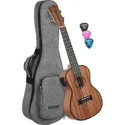 Cascha E-Concert Ukulele Premium Mah - Premium Mahagoni Konzert Ukulele; ideal für Einsteiger und Fortgeschrittene; mit Piezo-Tonabnehmersystem, integriertem Stimmgerät und gepolstertem Gig Bag für besten Klang und Komfort.