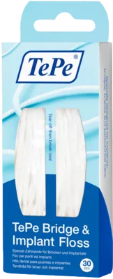 TePe Bridge & Implant Floss - Spezial-Zahnseide für Zahnersatz - TePe Bridge & Implant Floss, 30 St., ideal zur gründlichen Pflege von Zahnzwischenräumen und Zahnersatz. Entfernt effektiv Bakterien und Speisereste für eine umfassende Mundhygiene.