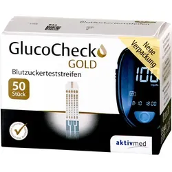 GlucoCheck GOLD Blutzuckerteststreifen 50 Stück - Präzise Blutzuckermessung - Blutzuckermessgeräte: Dank goldbeschichteter Elektrode und 2+2-Technologie bietet dieser Teststreifen höchste Messgenauigkeit für Diabetes-Patienten.
