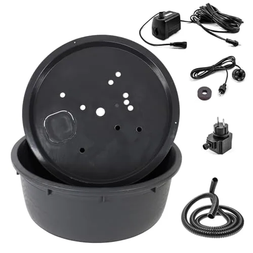 CLGarden Springbrunnenbecken Set mit 150L und GFK Abdeckung - Gestalten Sie Ihren Garten mit diesem 150L Springbrunnenbecken Set. Robust und winterfest, inklusive einer zuverlässigen Pumpe und stimmungsvoller LED-Beleuchtung für eine ansprechende Atmosphäre.