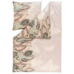 Estella Mako Satin Bettwäsche Timon 7386-230 Tropenblätter 135x200 - Bettwäsche-Set 135x200 cm + 80x80 cm aus 100% Baumwolle, hautsympathisch, pflegeleicht und trocknerfest – für erholsame Nächte im tropischen Design.