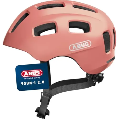 ABUS Youn-I 2.0 Fahrradhelm - Roségold für Kinder und Jugendliche - Fahrradhelm mit LED Rücklicht für optimale Sichtbarkeit, sichere In-Mold Konstruktion und perfekte Passform für alle Altersgruppen.