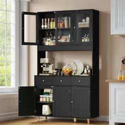 Bealife AP05 Sideboard mit Glastüren – 100x38x180 cm in Weiß/Schwarz - Praktisches Sideboard für Küche und Esszimmer: Mehrstufige Aufbewahrung mit Glastüren, ergonomischer Arbeitsfläche und großzügigen Schubladen für optimale Organisation und einfachen Zugriff.