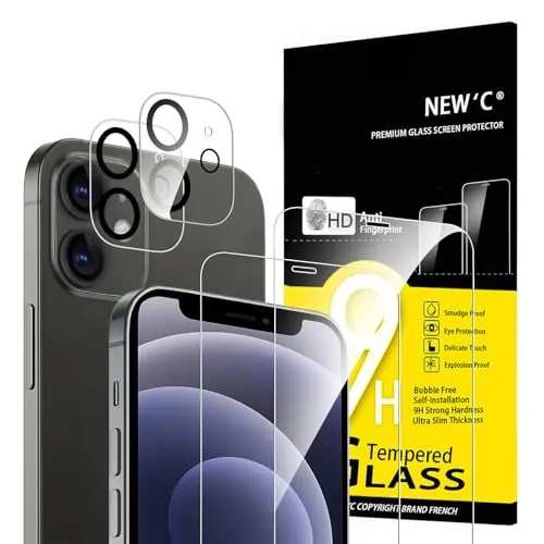 NEW'C für iPhone 12 Mini für Panzerglas (2 Stück) und Kamera Panzer Schutz Glas für Kameraschutz (2 Stück) - kratzfest - keine Luftblasen - extrem widerstandsfähig - 9H-Härteglas