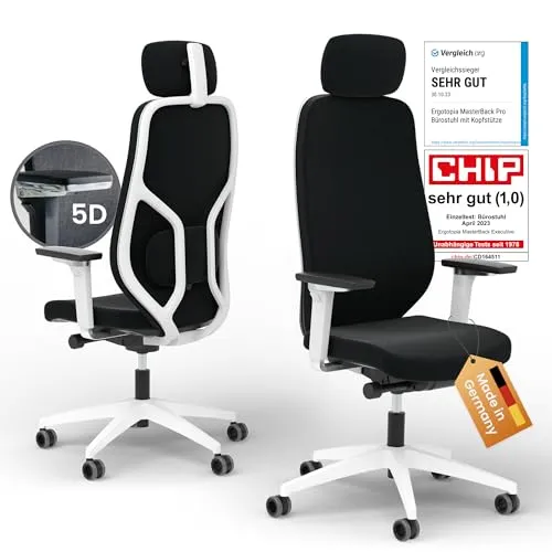 Ergotopia MasterBack Pro ergonomischer Bürostuhl [TESTSIEGER] – Schreibtischstuhl ergonomisch mit 3D-Neigungsmechanik & 5D-Armlehnen – Perfekt als Drehstuhl für Büro & Home Office