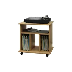 VCM Holz Media-Regal mit Rollen - Medien-Speichermöbel mit mobilen Rollen, ideal für Schallplattenspieler und LPs. Maße: H. 59 x B. 60 x T. 45 cm, perfekt für flexibles Hifi-Setup.