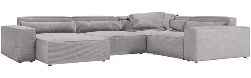 DELIFE Wohnlandschaft Sirpio XL 360x260 cm - Big Sofas in edlem Silbergrau mit variabler Recamiere und tiefem Sitzkomfort für entspannte Stunden. Hochwertiger Cordstoff und inklusive Kissen sorgen für Gemütlichkeit.