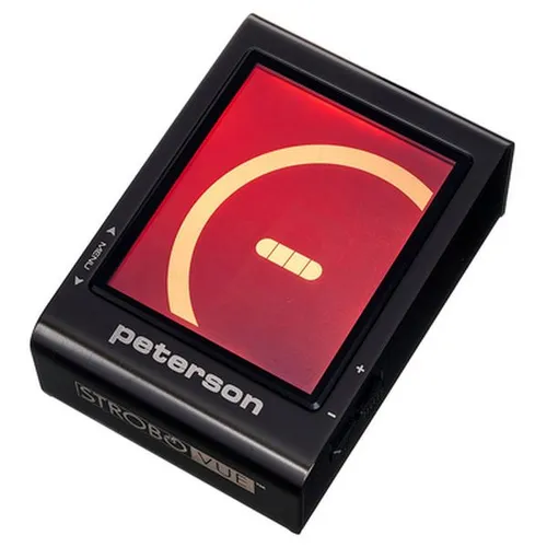 Peterson StroboVUE Tuner - Kompakter Always-on Stimmgerät mit großem LCD-Display und wechselbarer Hintergrundfarbe. Über 100 spezielle Stimmungen für verschiedene Instrumente, ideal für den professionellen Einsatz.