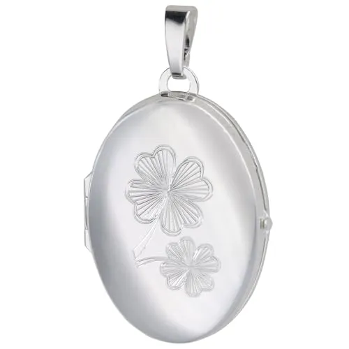 trendor Medaillon-Anhänger mit Kleeblatt-Gravur 925 Sterlingsilber elegantes Accessoire und zauberhafter Halsschmuck für Frauen, 21567