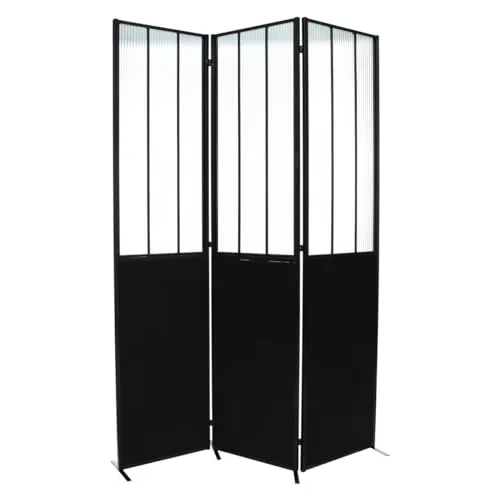 Atmosphera Paravent Atelier - Metall & gehärtetes Glas H. 170 cm - Schwarz - Paravent & Raumteiler, elegantes Design aus robustem Metall und gehärtetem Glas, ideal für stilvolle Raumgestaltung und Privatsphäre