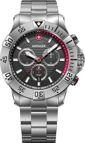 WENGER Seaforce Chronograph Herren Armbanduhr Ø 43 mm, Swiss Made - Armbanduhren für Herren, wasserdicht bis 200 m, ideal für Sport und Abenteuer, mit robustem saphirbeschichtetem Mineralglas und präzisem Schweizer Uhrwerk.