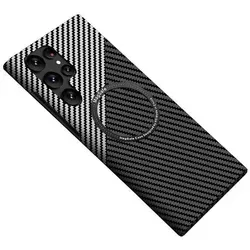 Für Samsung Galaxy S25 Ultra 5G MagSafe Design Ultra Dünn Carbon Textur Hülle Silber / Schwarz