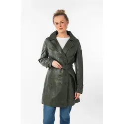 Ledermantel MAURITIUS "GWTaresa" Damen, knielang, grün - Funktionsjacken, modischer Leder-Trenchcoat aus 100% Schafsleder mit Bindegürtel für einen lässigen Look und optimalen Tragekomfort.