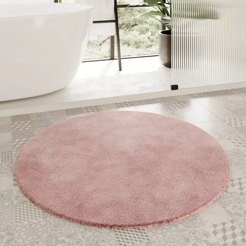 Homie Living Badematte Porto Azzurro - Badteppich in puder rosa, rund mit rutschhemmender Beschichtung, ideal für Fußbodenheizung und schnell trocknend. Perfekt für ein gemütliches Badezimmer!