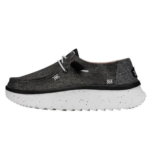Hey Dude Damen Wendy Peak Chambray Moccasin - Schwarz, 37 EU - Damen-Sneaker mit flacher Sohle aus leichtem Ethylenvinylacetat, ideal für den Alltag und bequemes Tragen.