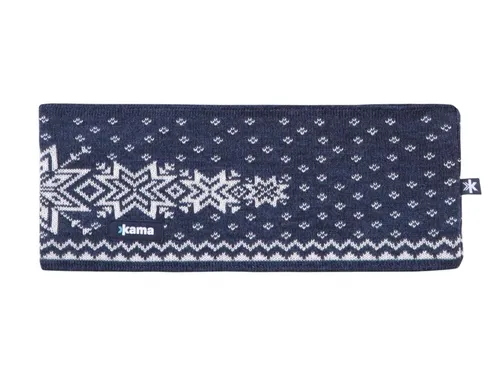 Kama Stirnband C41 - Merinowolle, Blau, OneSize - Stylisches Stirnband aus 100% Merinowolle mit traditionellem Muster. Ideal für aktive Tage dank feingestricktem Polycolon-Innenmaterial, das für angenehme Trockenheit sorgt. Nachhaltig produziert mit Bluesign-Zertifizierung.