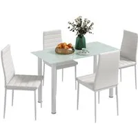 Homcom Essgruppe Weiß - 5-teiliges Set mit Tisch und 4 Stühlen - Moderne Essgruppe für gemütliche Mahlzeiten, platzsparend und pflegeleicht. Robustes Stahlgestell mit elegantem Kunstlederbezug, ideal für kleine Esszimmer.