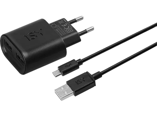 ISY IWC-5200-1 2 Port USB Reiselader & Micro-USB Datenkabel Universal, Schwarz