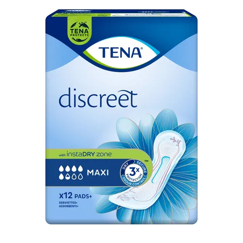 TENA Lady Discreet Maxi, 12 Stück - Inkontinenzeinlagen mit Dreifachschutz gegen Auslaufen, Feuchtigkeit und Gerüche. Ideal für Frauen mit mittlerer Blasenschwäche, bieten sie maximalen Komfort und Diskretion im Alltag.