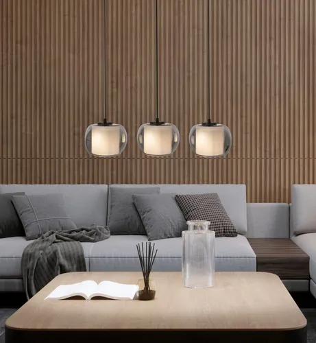 OTTO HOME Pendelleuchte "Tanissa" mit Doppelschirm, schwarz - Elegante Pendelleuchte im Retro-Design mit drei Rauchglas-Schirmen. Ideal für lange Esstische oder Theken, sorgt sie für stimmungsvolles Licht und überzeugt durch hochwertige Materialien.