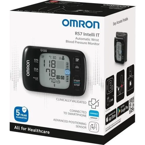 OMRON RS7 Intelli IT Handg. Blutdruckmessgerät - Präzises Handgelenk-Blutdruckmessgerät mit intelligenter Technologie für einfache Anwendung und zuverlässige Messungen. Ideal für die tägliche Überwachung.
