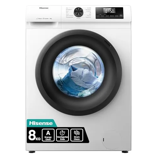 Hisense WF1Q8041BW Waschmaschine 8kg - Energieeffiziente Frontlader-Waschmaschine mit 8 kg Füllmenge, ideal für Familien, leise im Betrieb und stylisch in Weiß.