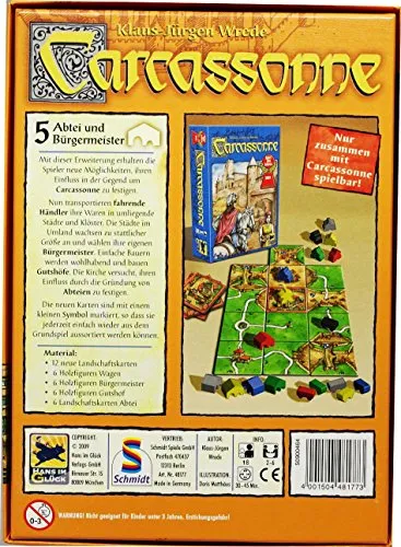 Hans im Glück 48177 - Carcassonne 5. Erweiterung "Abtei und Bürgermeister" - Gesellschaftsspiel für 2-6 Spieler, fördert strategisches Denken und bietet spannende Erweiterungen für noch mehr Spielvergnügen.