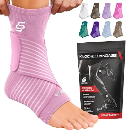 Sleeve Stars Sprunggelenkbandage - Plantarfasziitis & Achillessehnen Entlastung, Fußgelenk Bandage mit verstellbarem Riemen I Knöchelbandage I Fußbandage für rechts oder links (1 Stück,Babyrosa,klein)