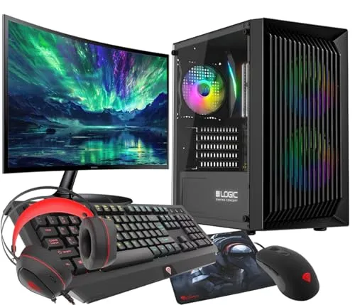 VIST Gaming PC Komplett Set Ryzen 5 3600 RX 7600 16GB SSD 1TB M.2 WIFI W11 LCD 24 - Leistungsstarker Gaming PC mit AMD Ryzen 5 3600 und RX 7600 Grafikkarte. Schnelle SSD und gebogener 24" Monitor für ein optimales Spielerlebnis. Ideal für Gaming-Enthusiasten.
