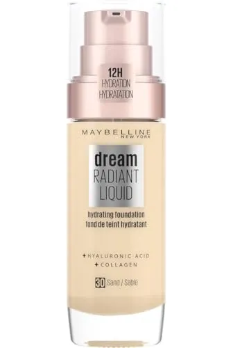 Maybelline Dream Radiant Liquid Tono 30 Sand Base De Maquillaje Hidratante Con Ácido Hialurónico Y Colágeno Pieles De Tono Claro - 30Ml